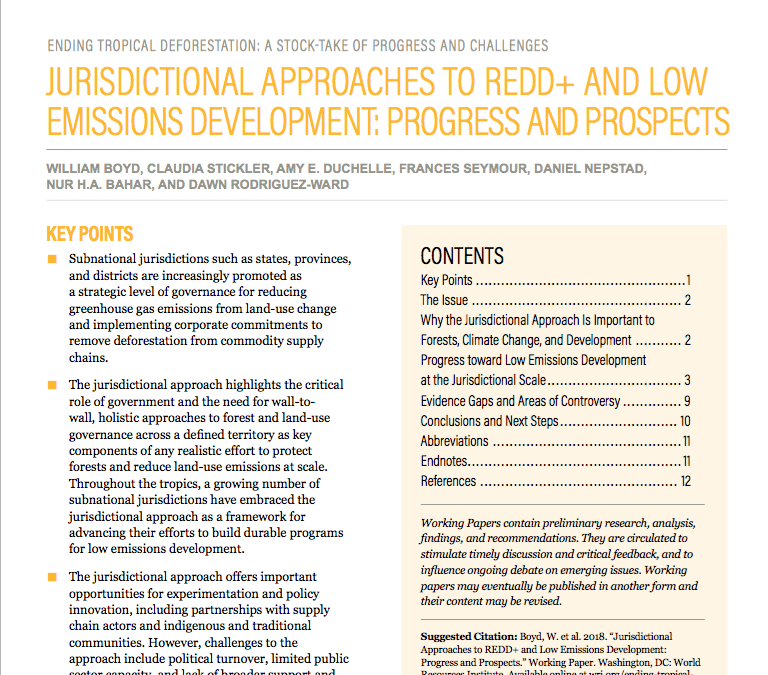 Jurisdictional Approaches to REDD+ and Low Emissions Development: Progress and Prospects