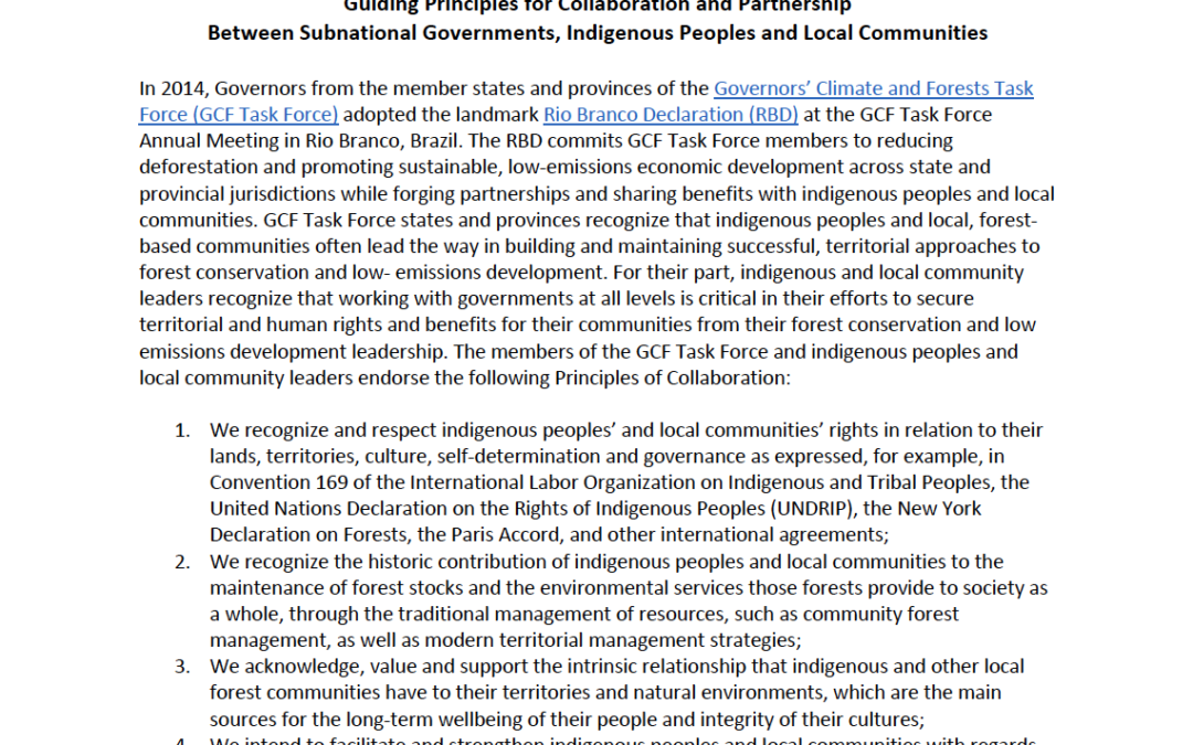 Guiding Principles for Collaboration and Partnership Between Subnational Governments, Indigenous Peoples and Local Communities