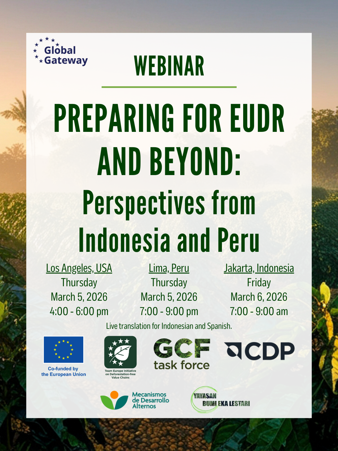 EUDR webinar flyer - EN GCF Task Force Annual Meeting 2026 Caqueta Colombia logo
