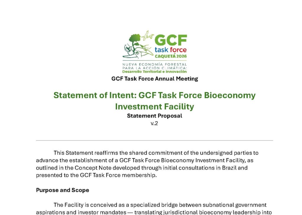 Statement of Intent: GCF Task Force Bioeconomy Investment Facility
Statement Proposal. Click for link to document.